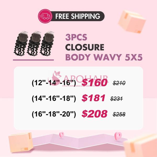 Apohair Package 3pcs Closure Body Wavy 5×5 $160 – $208 Free Shipping