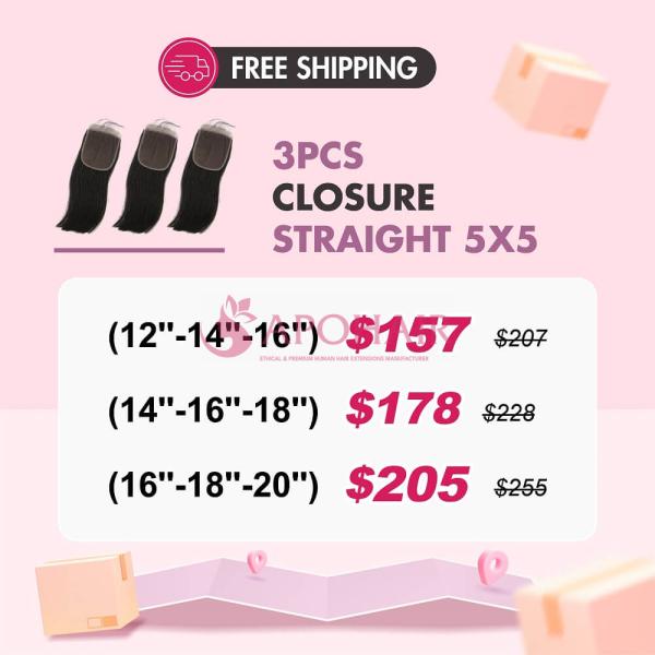 Apohair Package 3pcs Closure Straight 5×5 $157 – $205 Free Shipping